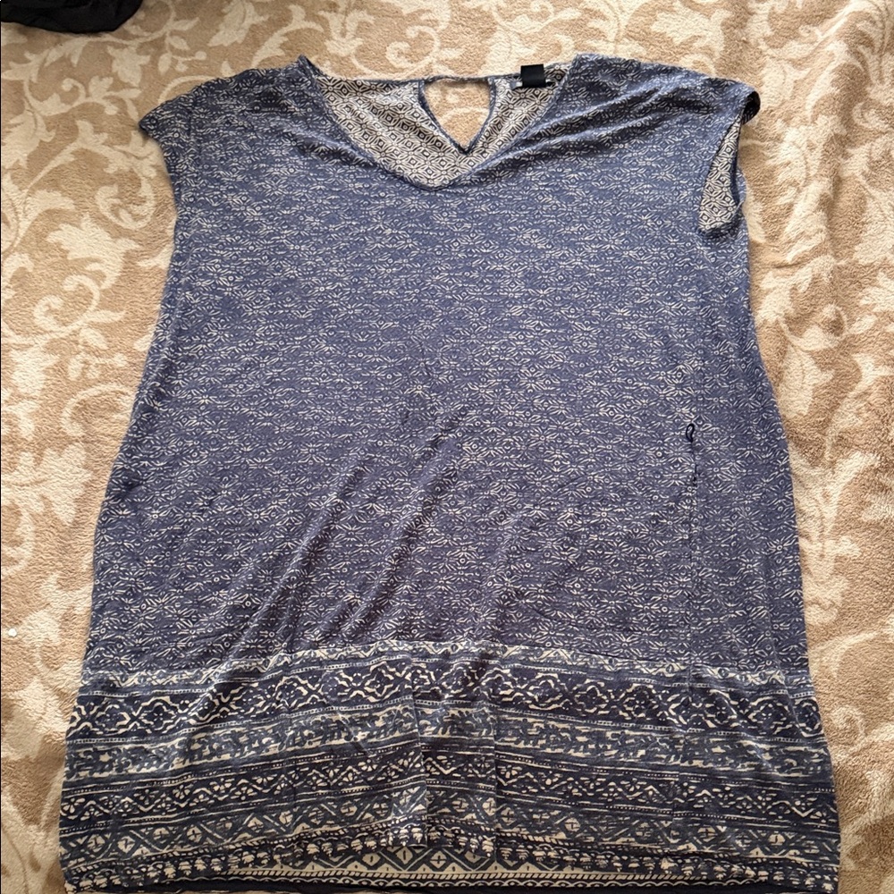 Lucky Brand Blue Printed Short Sleeve Tunic